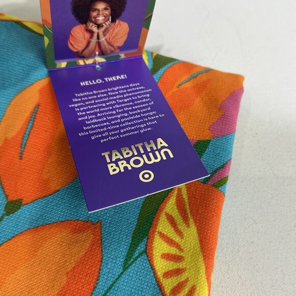 Tabitha Brown x Target Orange Floral Stripe Kitchen Tea Towel Set Cotton - Picture 4 of 5